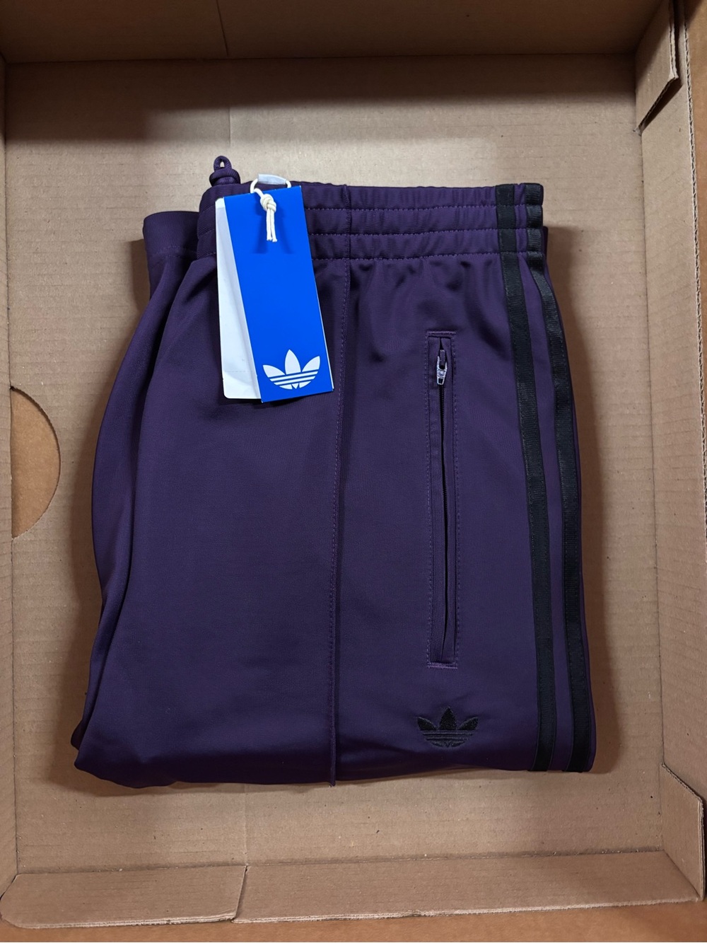 adidas Deep Purple Wide-Leg Track Pants with Black Side Stripes - Picture 2 of 9